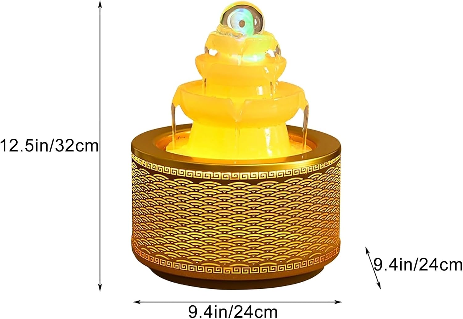 Elegant Desktop Metal Fountain with Crystal Ball
