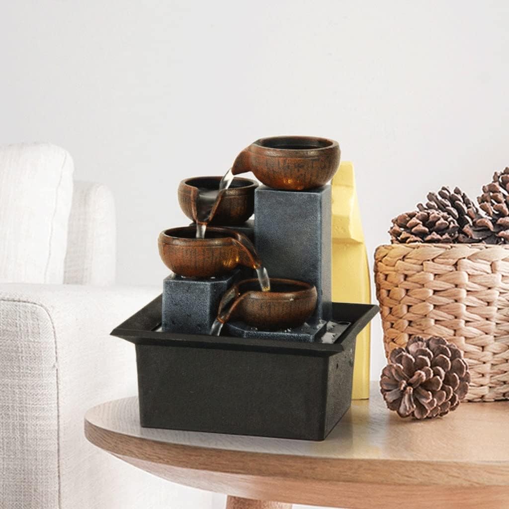 4 Level Tabletop Fountain with LED Lights and Stones