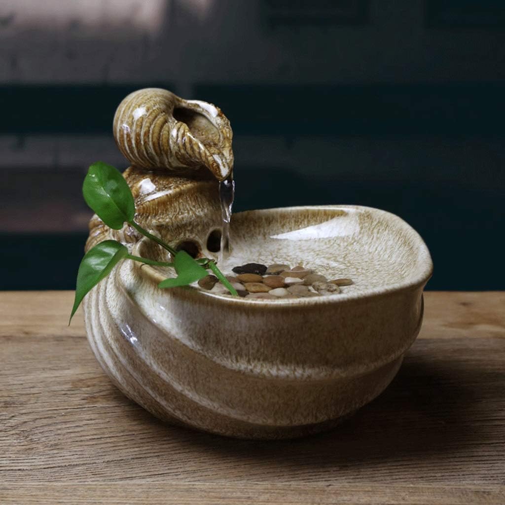 Indoor Tabletop Fountain with Conch Ceramic Decor and Submersible Pump