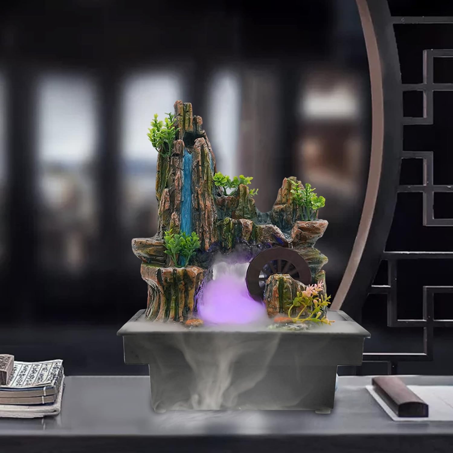 Tabletop Fountain with LED Lights and Rockery