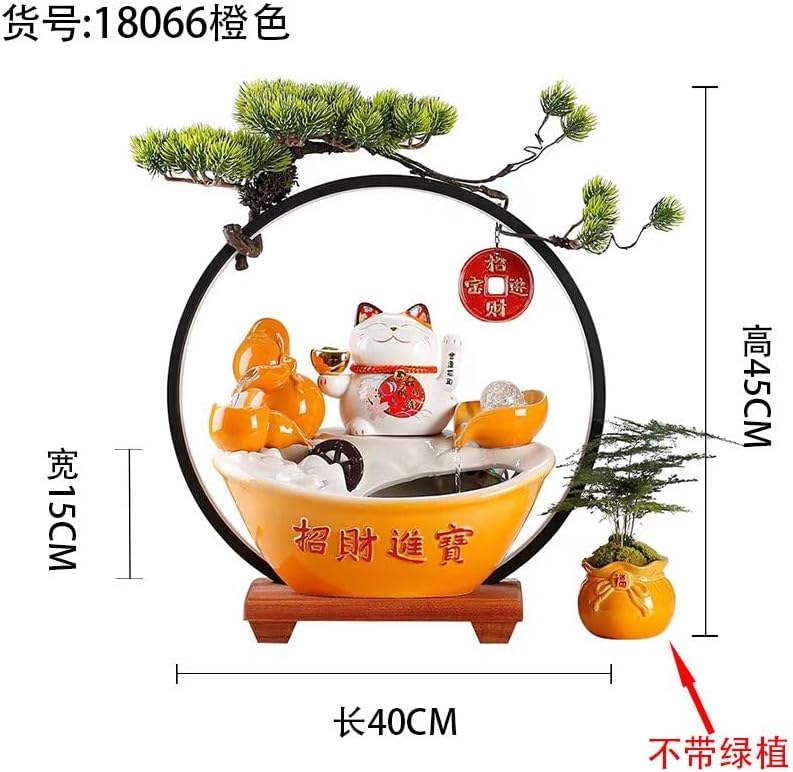 Ecqizer Chinese Lucky Cat Flowing Water Fountain Ceramic Ornament
