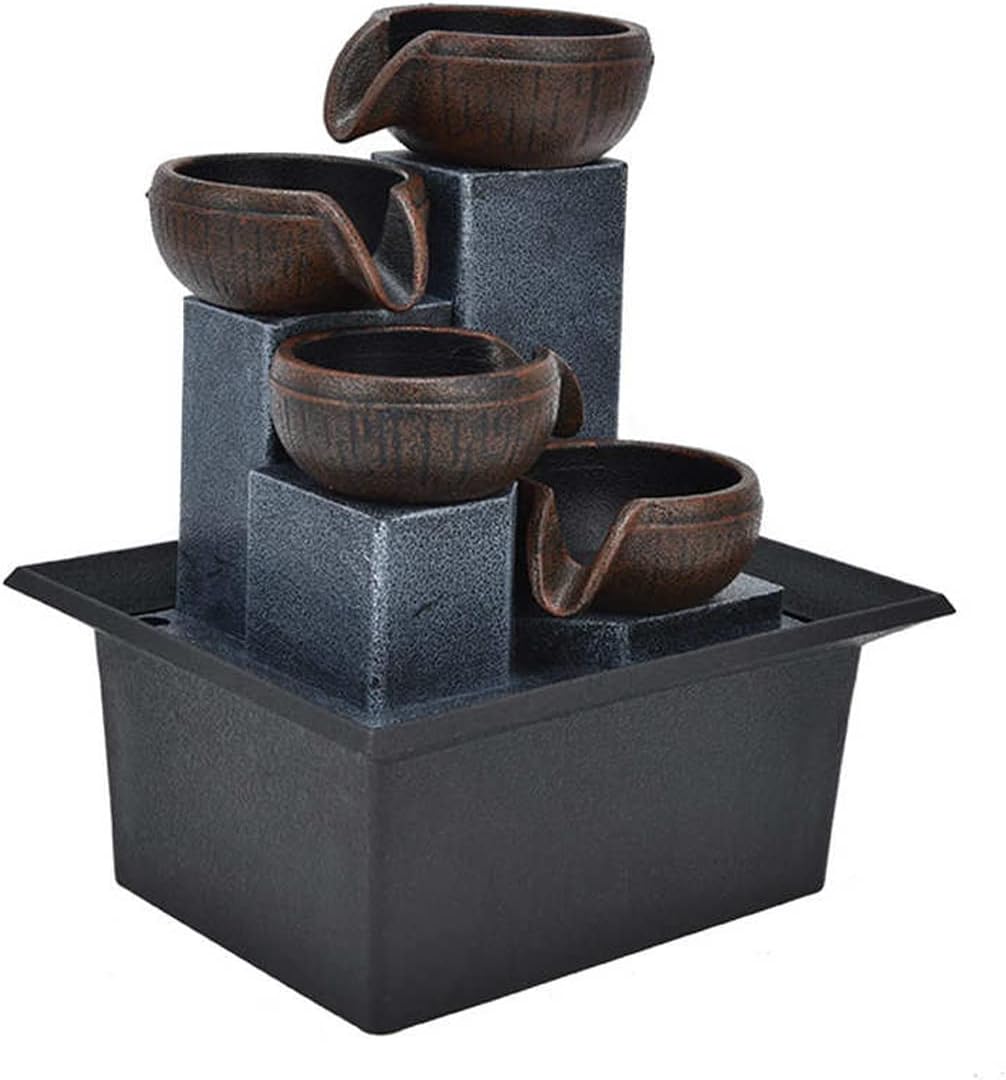 RSLEE Tabletop Water Fountain with LED Yellow Light for Home Office Decor