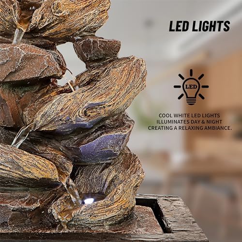FathersDen 11-Inch Tabletop Waterfall Fountain with LED Light