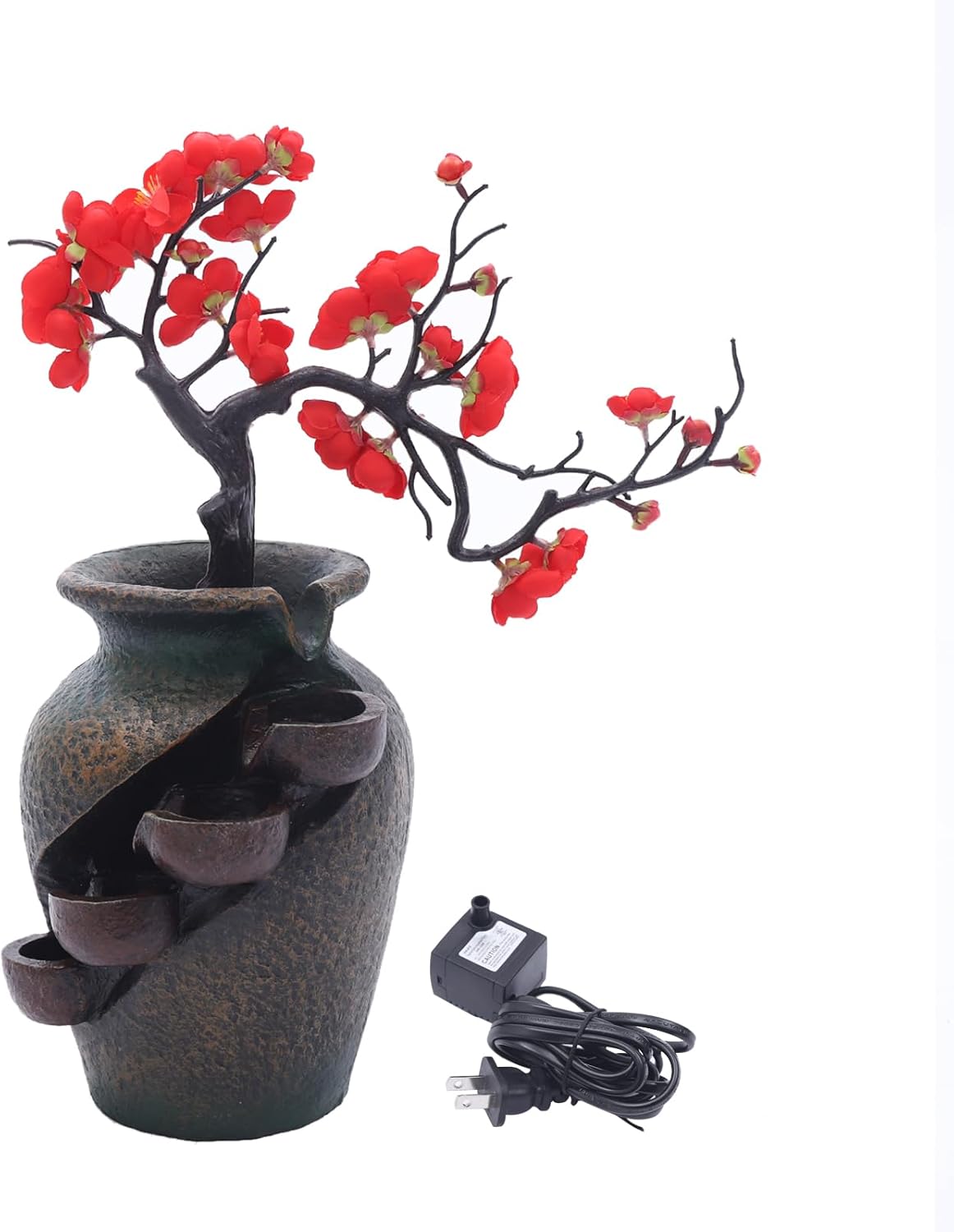 Tabletop Waterfall Fountain with Flower Vase and Artificial Bouquet