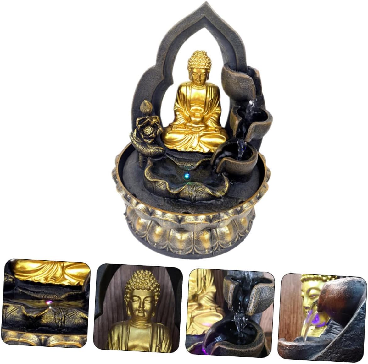 Ciieeo Resin Buddha Statue Waterfall Fountain for Home Office Decor