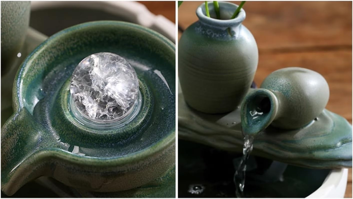Ceramic Tabletop Fountain Indoor Decor with Water Flow and Feng Shui Benefits