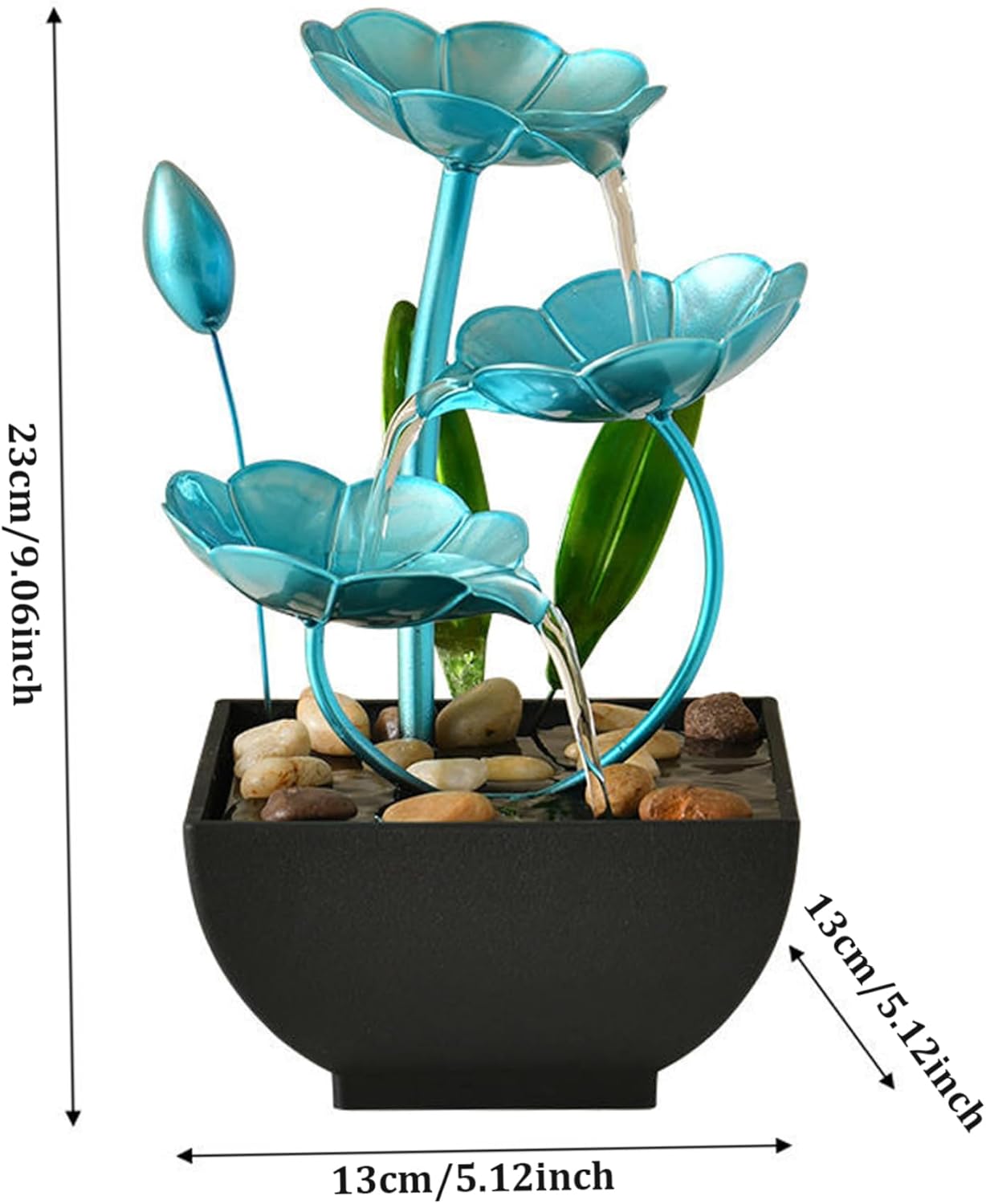 Hperu Tabletop Fountain 5x5x9in USB Powered Indoor Lotus Decor Waterfall Fountain for Office Bedroom Living Room