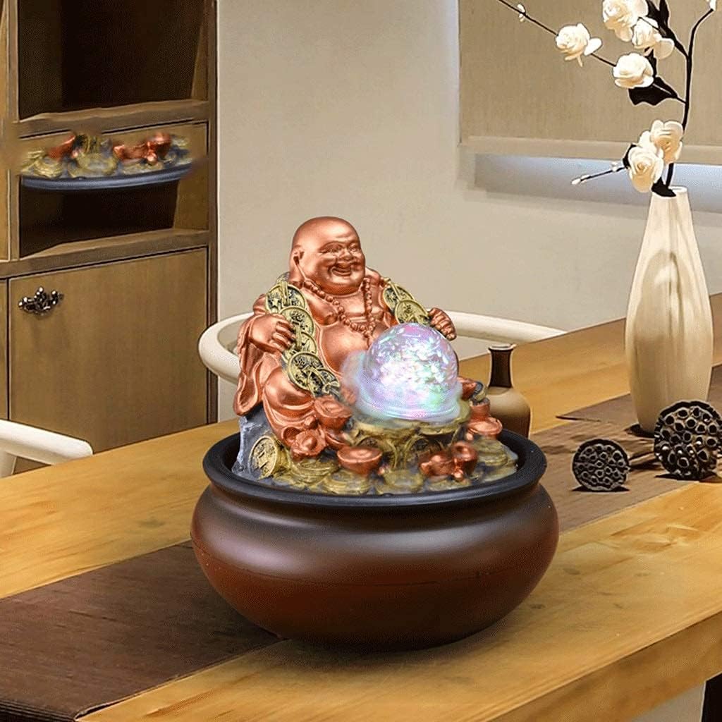 WLALLSS Indoor Tabletop Reclining Buddha Fountain with LED Light