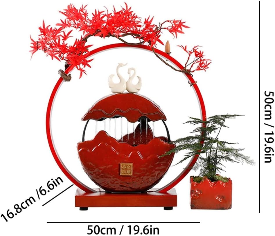 Ceramic Tabletop Fountain with Swans and Incense Holder