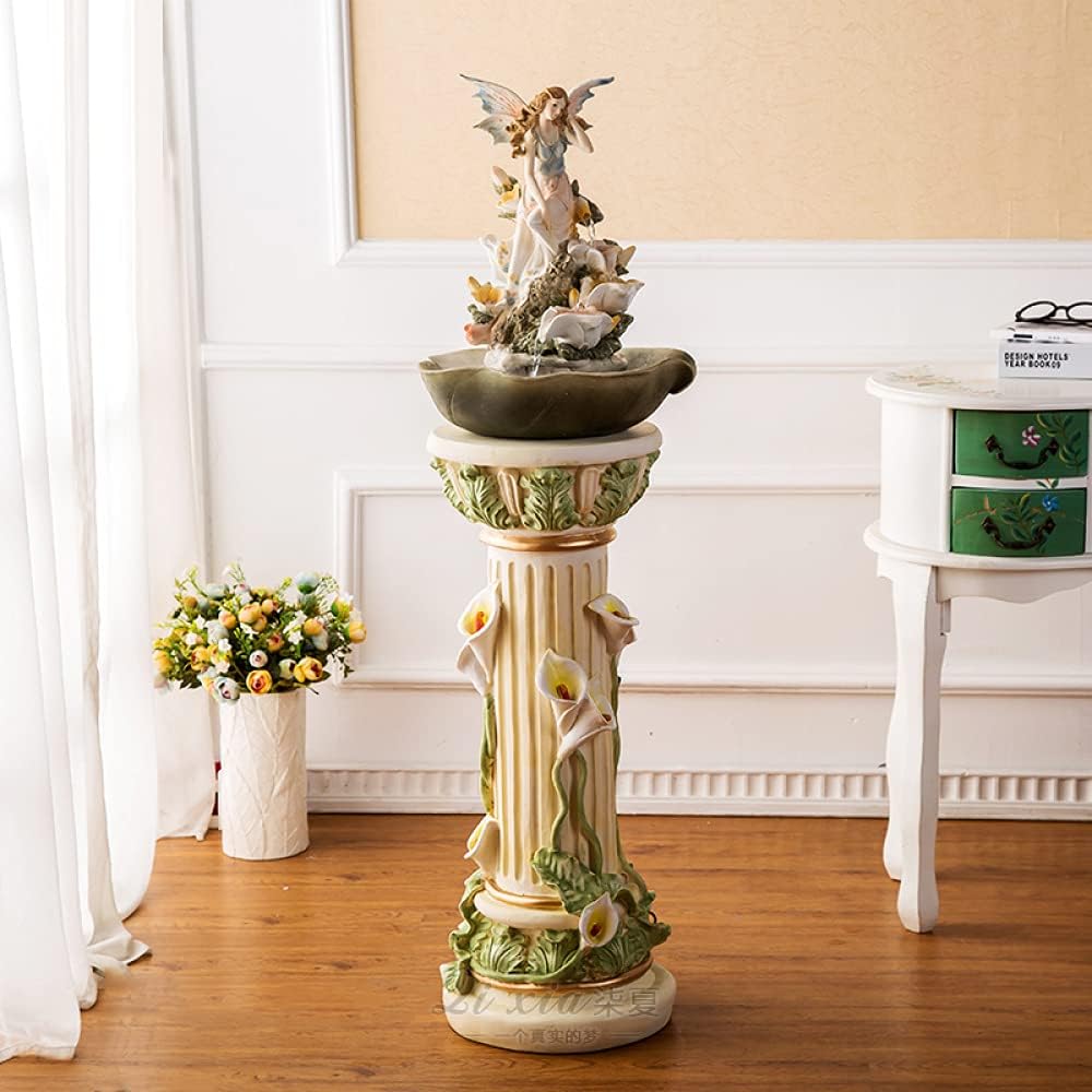 Tabletop Fountain with LED Lights - Angel Lily Waterfall Decoration