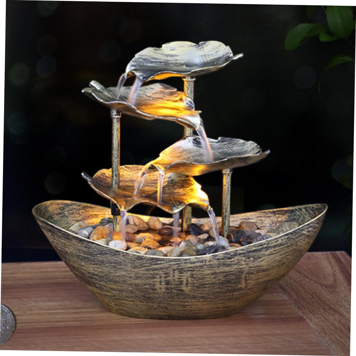 Unomor Creative Lotus Leaf Tabletop Fountain with LED Lights Indoor Waterfall Decor for Relaxation and Stress Relief