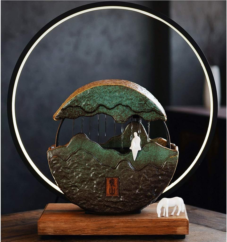 Rockery Landscape Tabletop Fountain Zen Meditation Decor with Submersible Pump for Home and Office