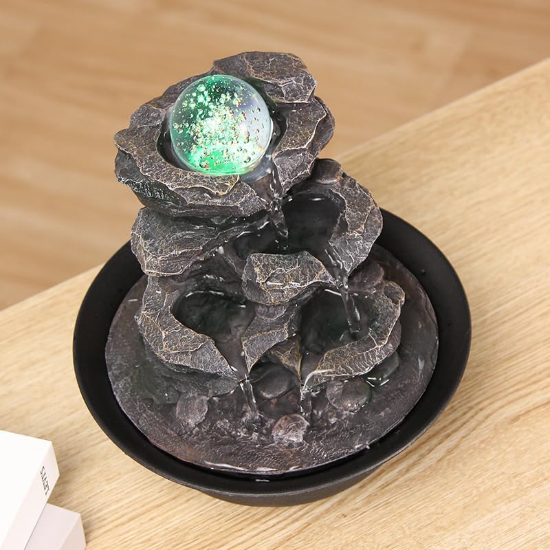 TiCin 4-Tier USB Powered Waterfall Fountain with Color-Changing LED Light