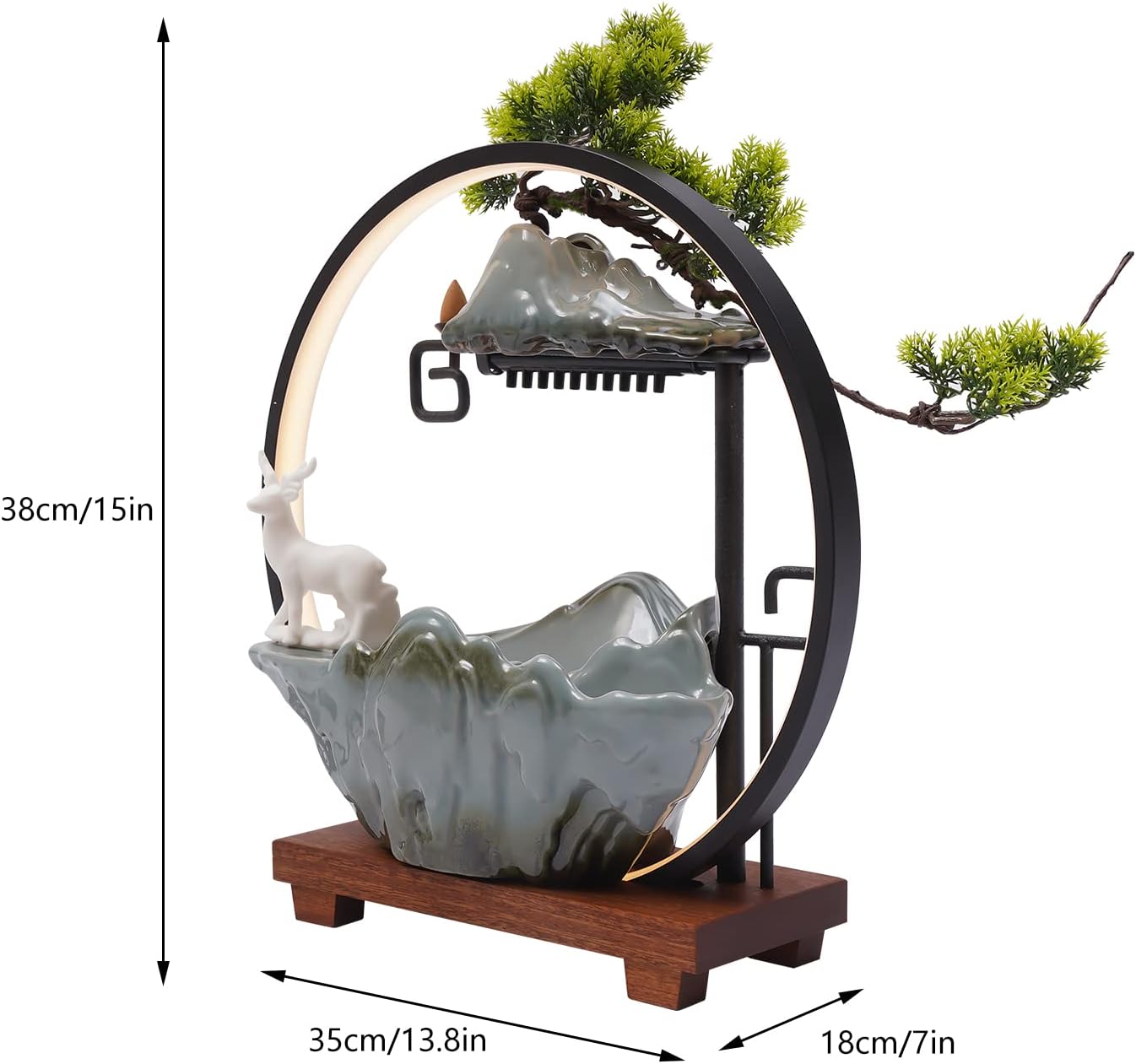 Tabletop Water Fountain with LED Light and Ceramic Deer