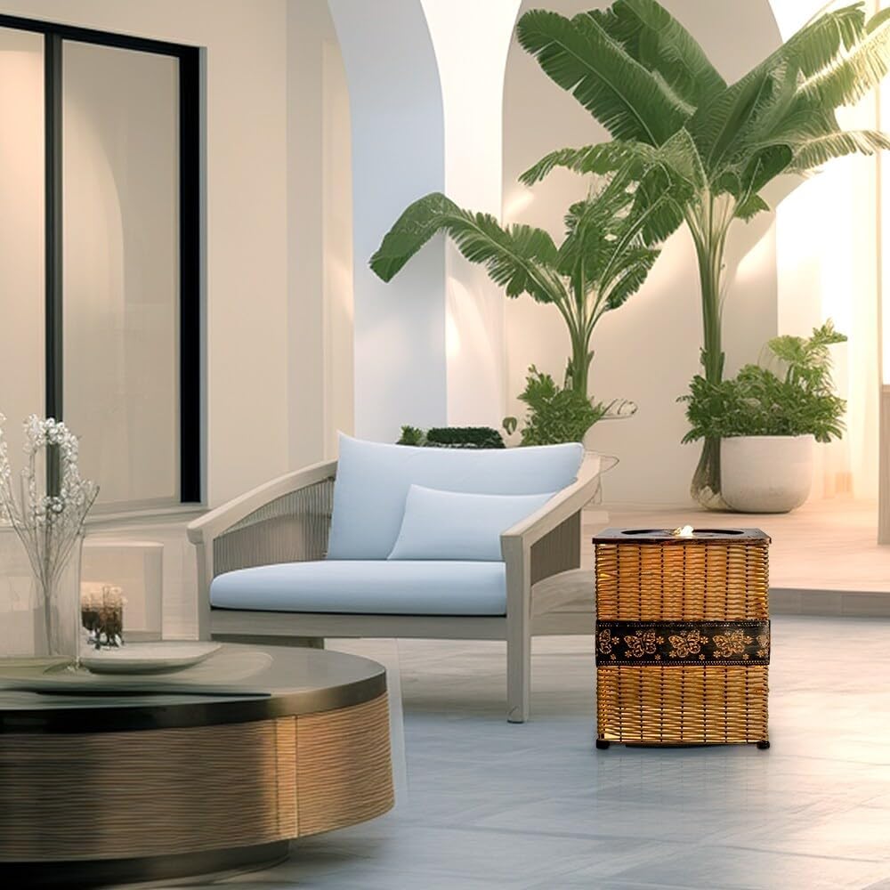 Indoor Rattan Water Fountain with LED Light Yellow