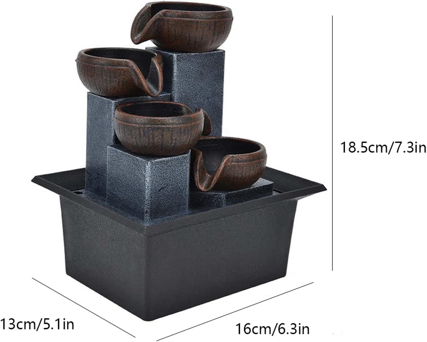 RSLEE Tabletop Water Fountain with LED Yellow Light for Home Office Decor