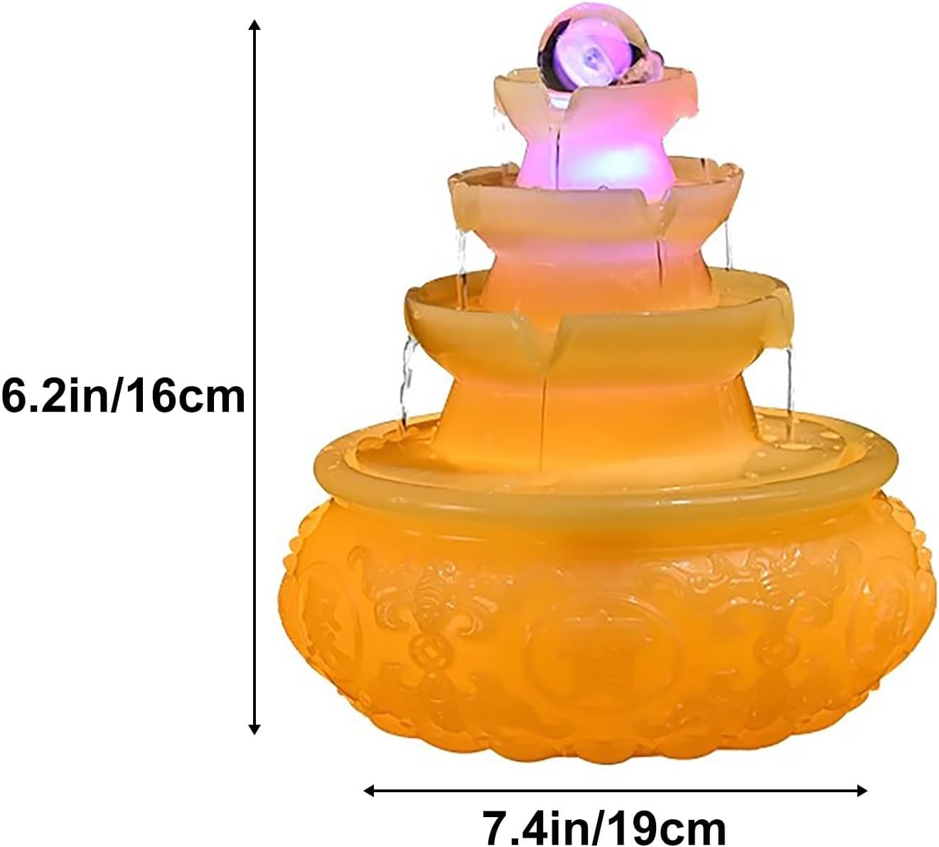 Resin Desk Water Fountain with LED Light and Rotating Crystal Ball