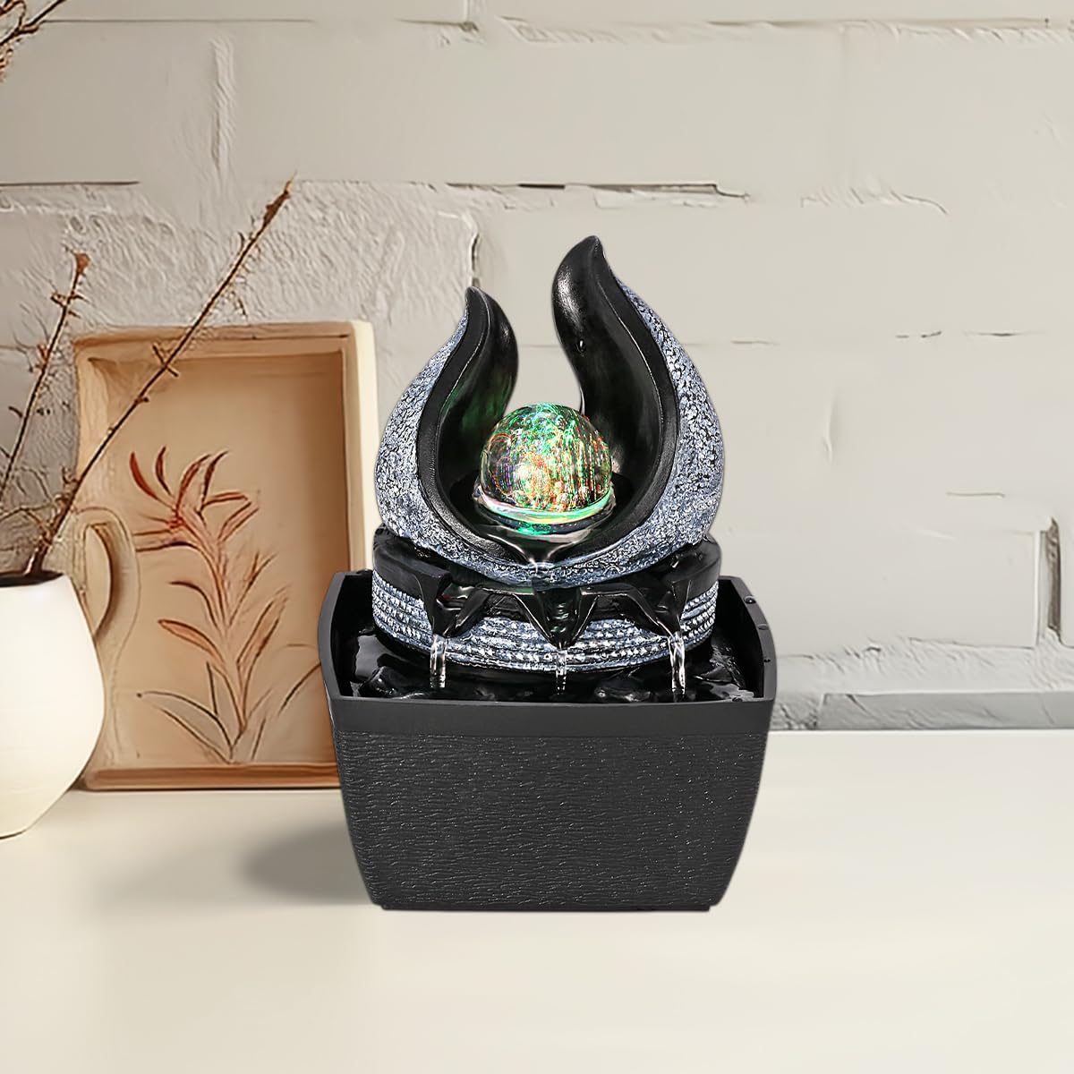 Hebafri Tabletop Water Fountain with LED Rolling Ball