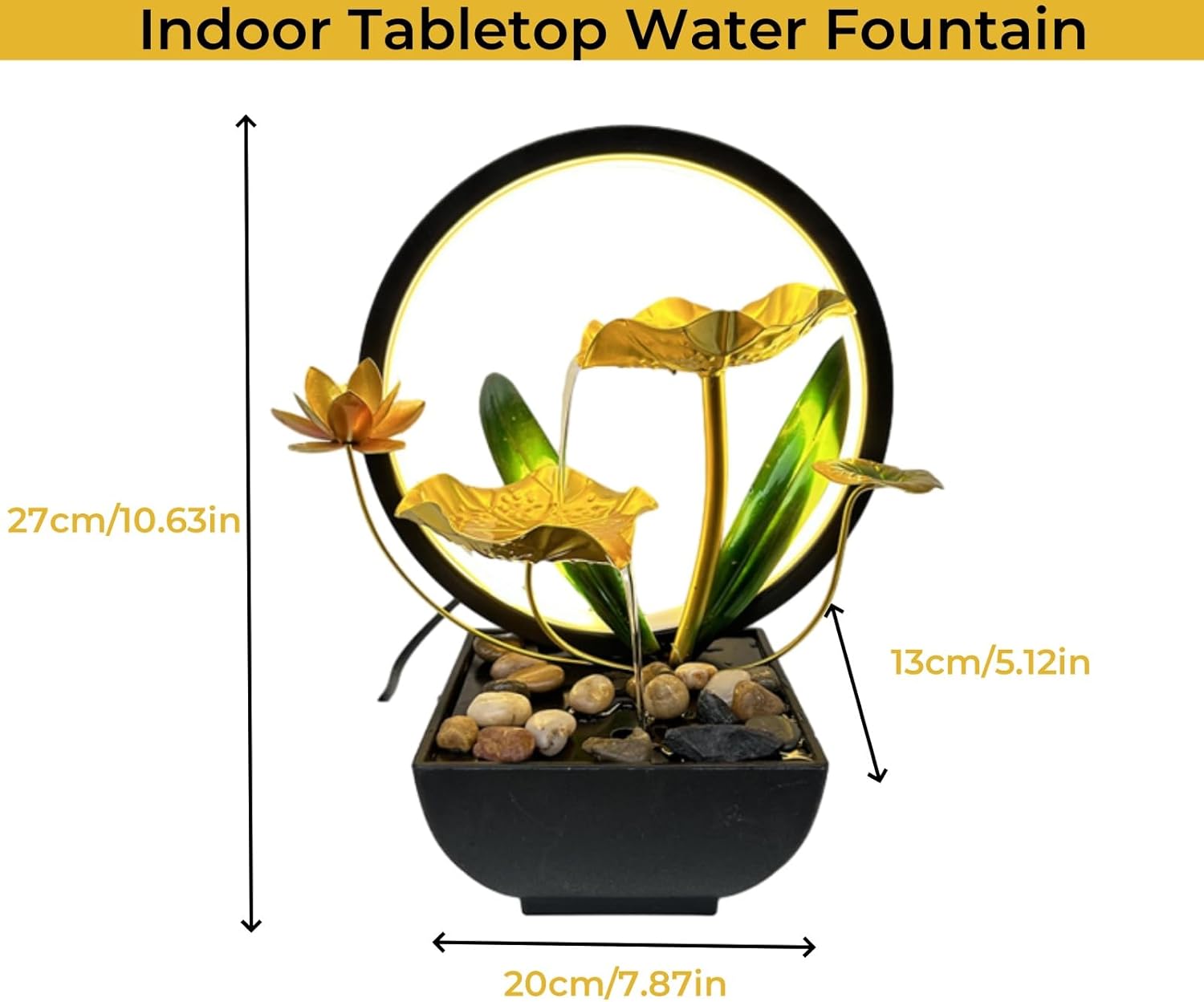 Two Tier Indoor Desk Fountain with LED Light and Natural Rock Design