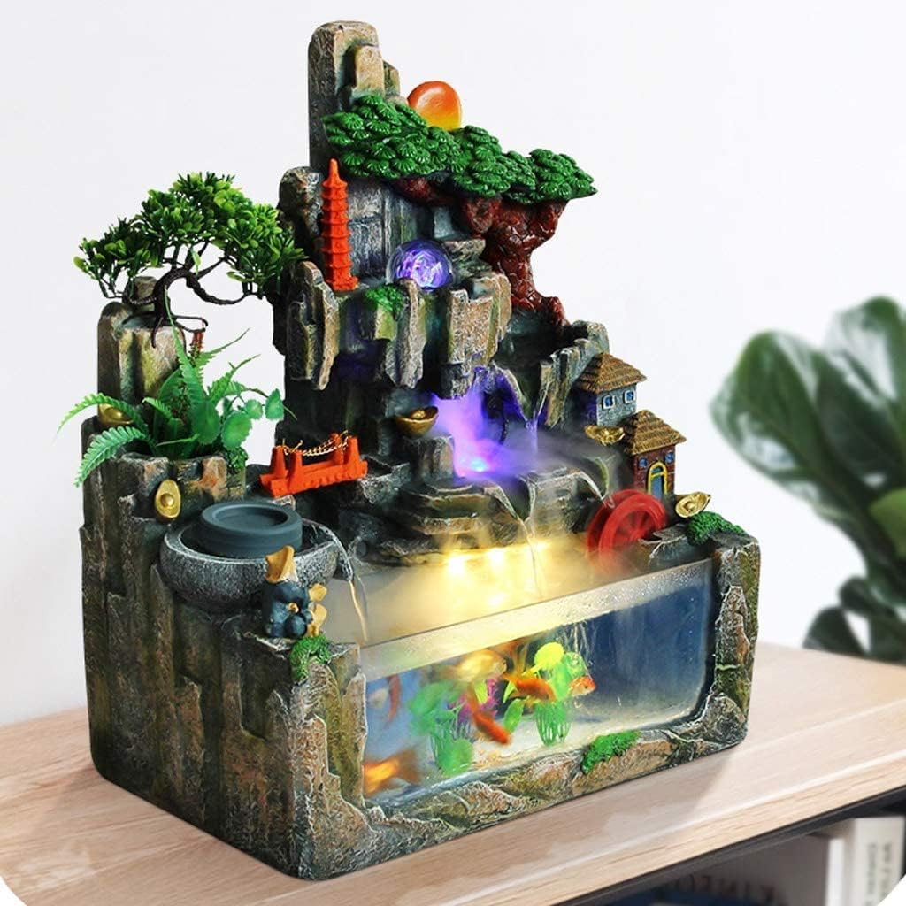 DHAEY Tabletop Fountain with Resin Rockery and Water Flow