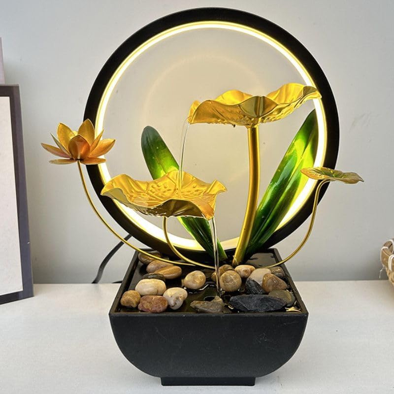 Two Tier Indoor Desk Fountain with LED Light and Natural Rock Design