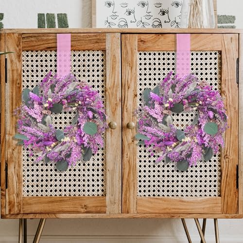 KI Store Purple Lavender Wreath 10-Inch Natural Dried Flowers Table Centerpiece