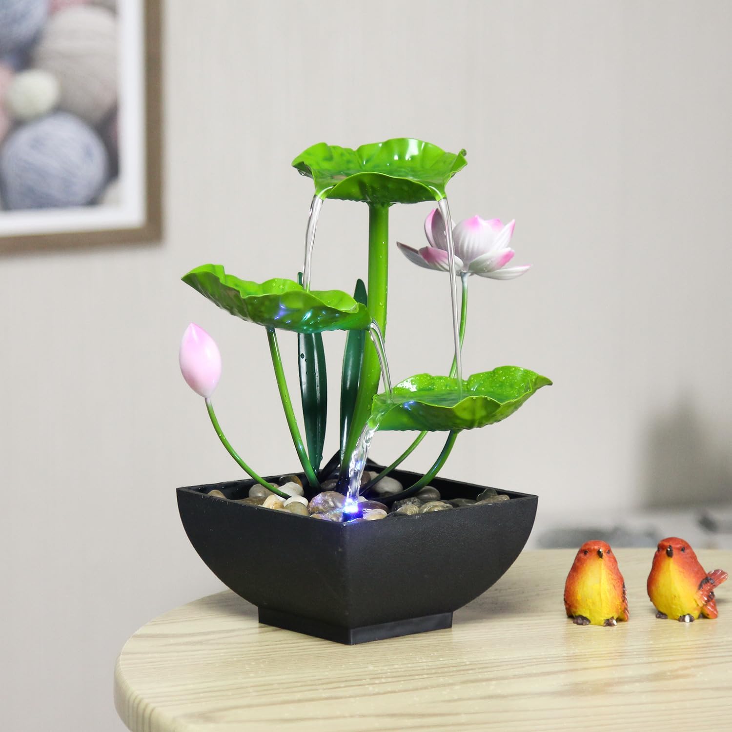 YOQUATE 3-Tier Tabletop Water Fountain with Lotus Design