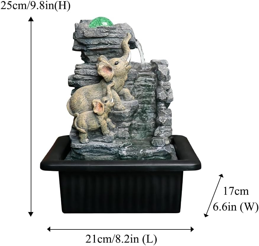 984 Inch Tabletop Fountain with Dual Elephant Statues and LED Lights
