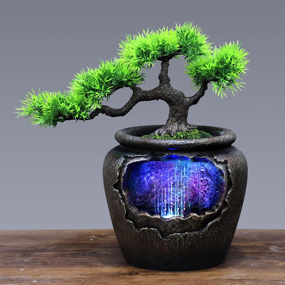 Opulentia Desktop Fountain with LED Light and Resin Rockery