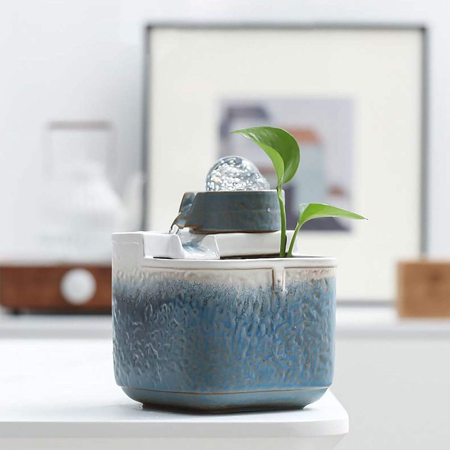 Yellow Ceramic Tabletop Water Fountain Minimalist Home Decor