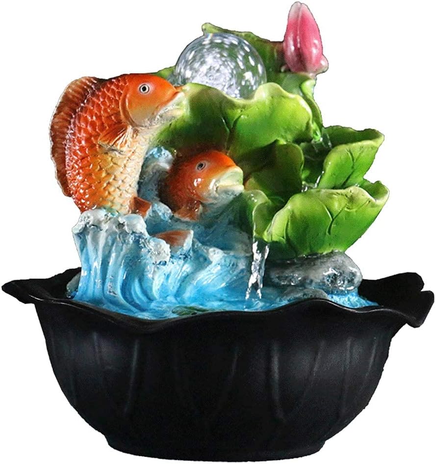 WLALLSS Indoor Water Fountain with Koi Pond and Lights