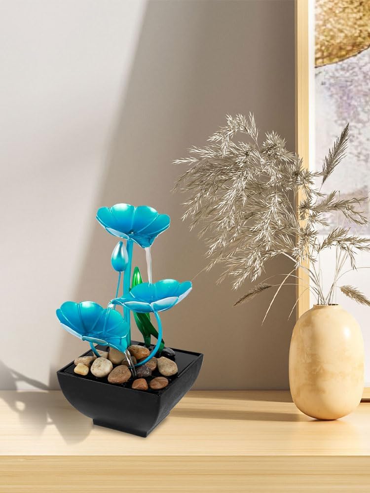 Blue USB Powered Mini Water Lily Tabletop Fountain