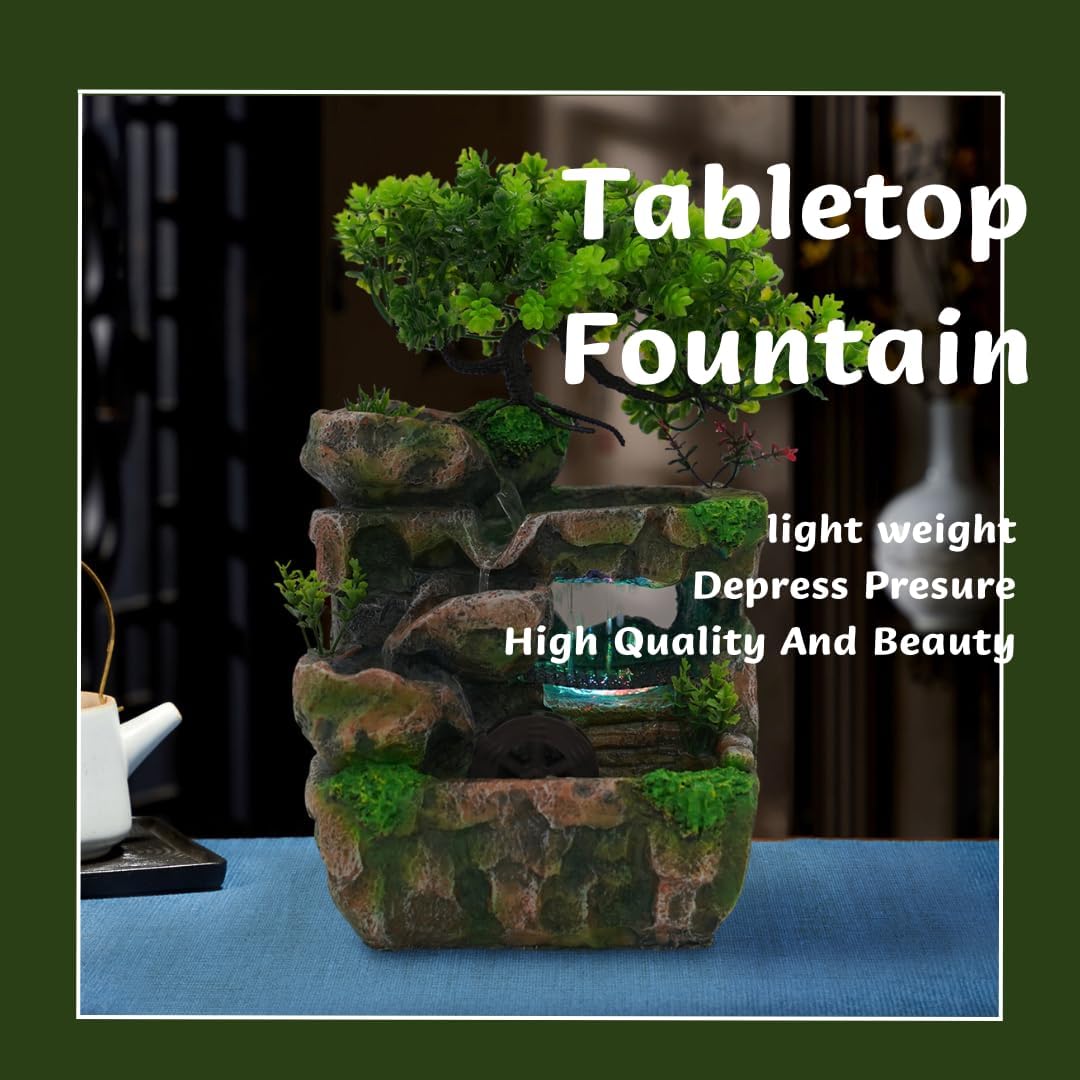 Tabletop Fountain with LED Lights Stress Relief Decor