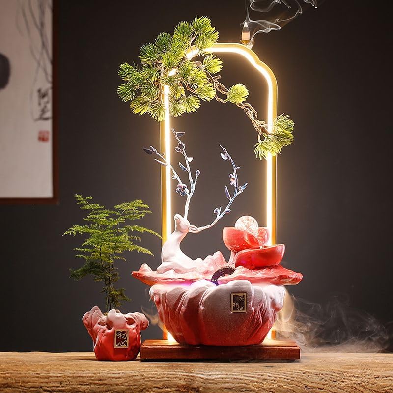 Ecqizer Wealth Attracting Deer Ceramic Fountain for Home Office