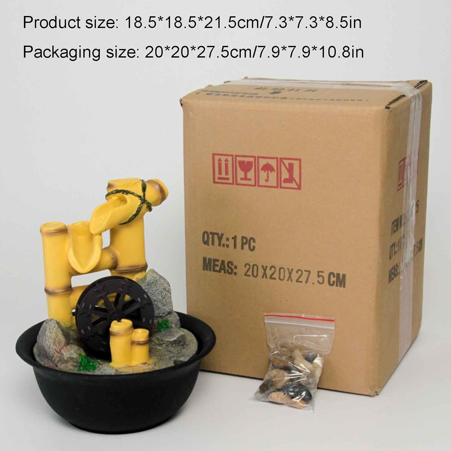 Tabletop Waterfall Fountain with LED Light for Home Office Decor