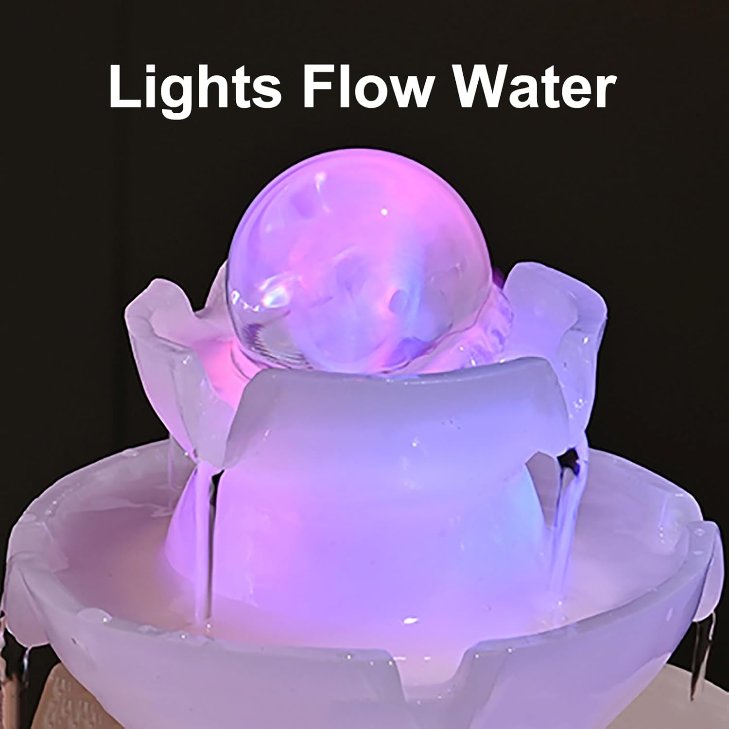 Resin Desk Water Fountain with LED Light and Rotating Crystal Ball