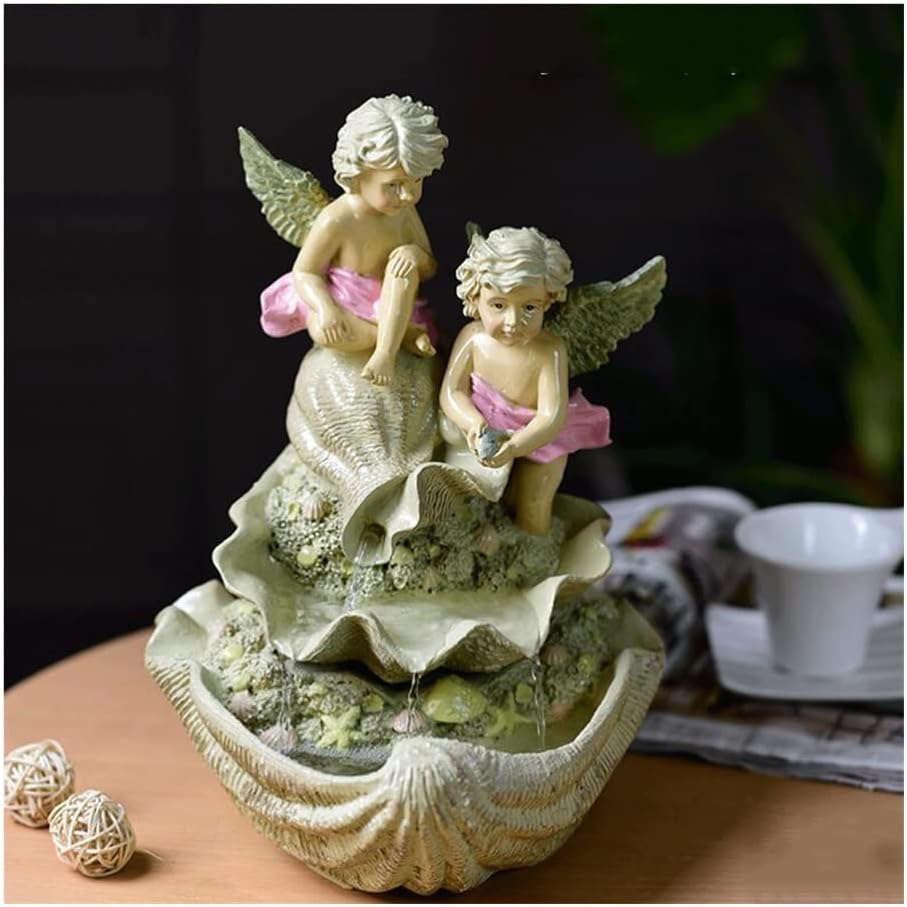 SHQ 2 Angel-Shaped Tabletop Fountains with Shell-Shaped Bases