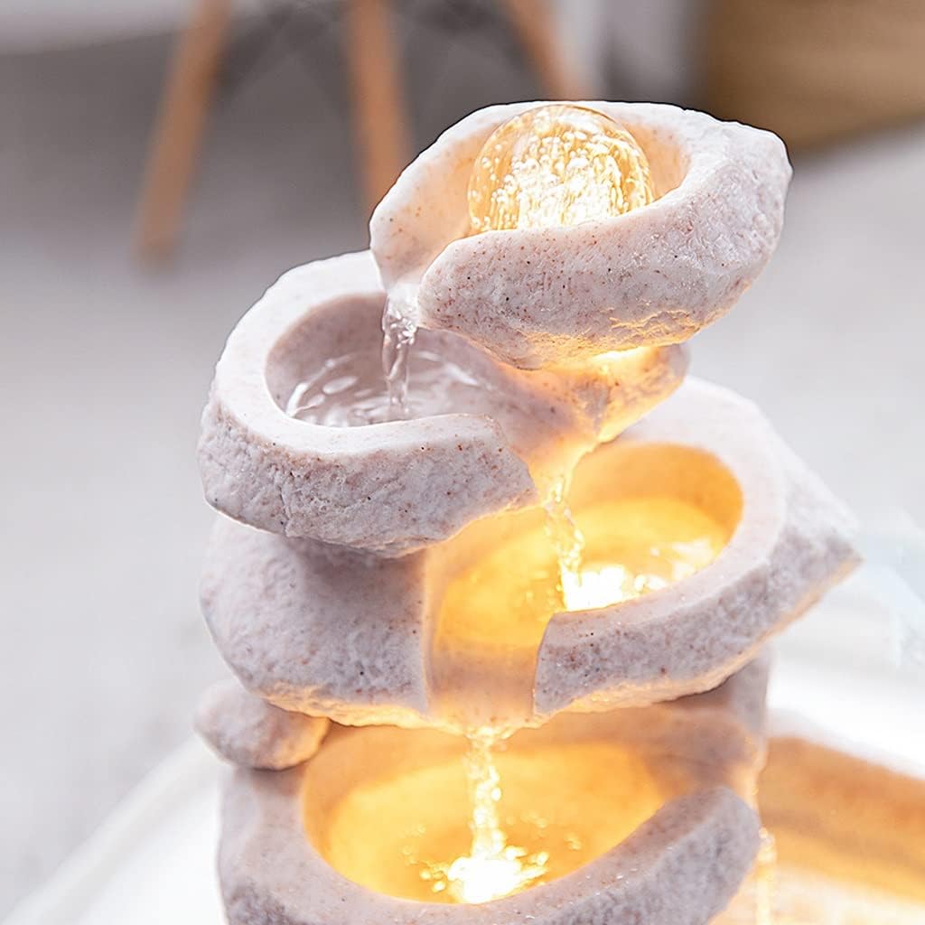 BIOMICE Tabletop Water Fountain with LED Lights and Crystal Ball for Home Office Bedroom Decor