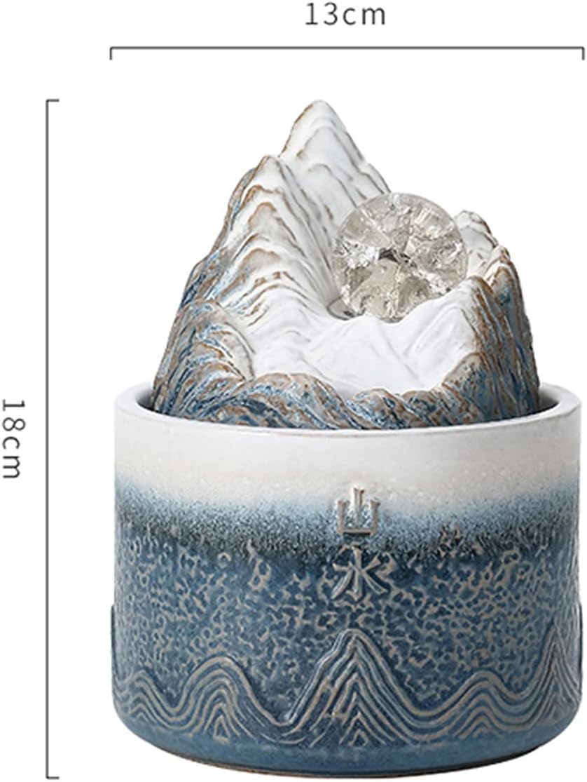 Blue Ceramic Tabletop Fountain with Rolling Ball Meditation
