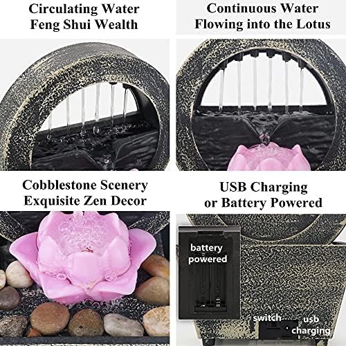GWMWON Zen Meditation Tabletop Fountain with LED Lights
