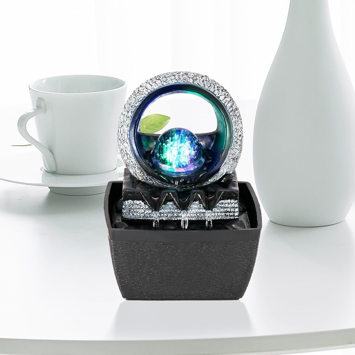 Hebafri Tabletop Water Fountain with LED Light