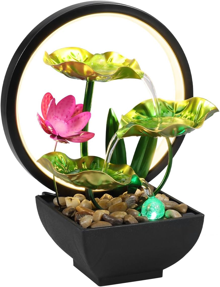 3 Tier Leaf Tabletop Water Fountain with LED Lights for Relaxation