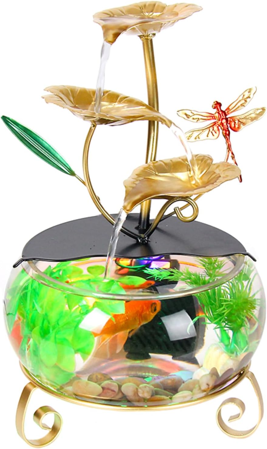 Elegant Indoor Tabletop Water Fountain with Lotus and Dragonfly Design
