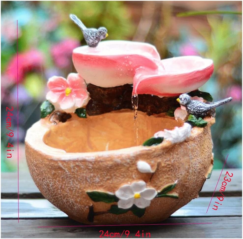 Pink Tabletop Fountain with Bird and Peach Design