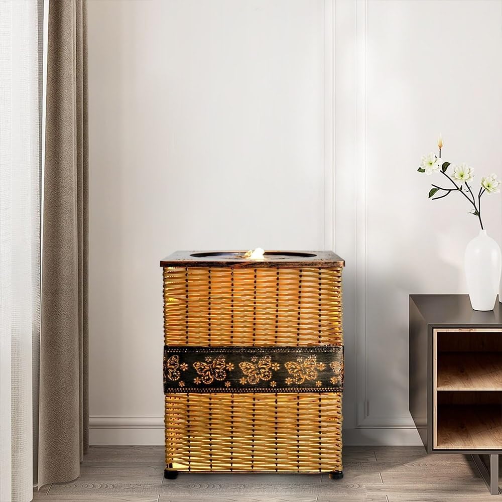 Indoor Rattan Water Fountain with LED Light Yellow