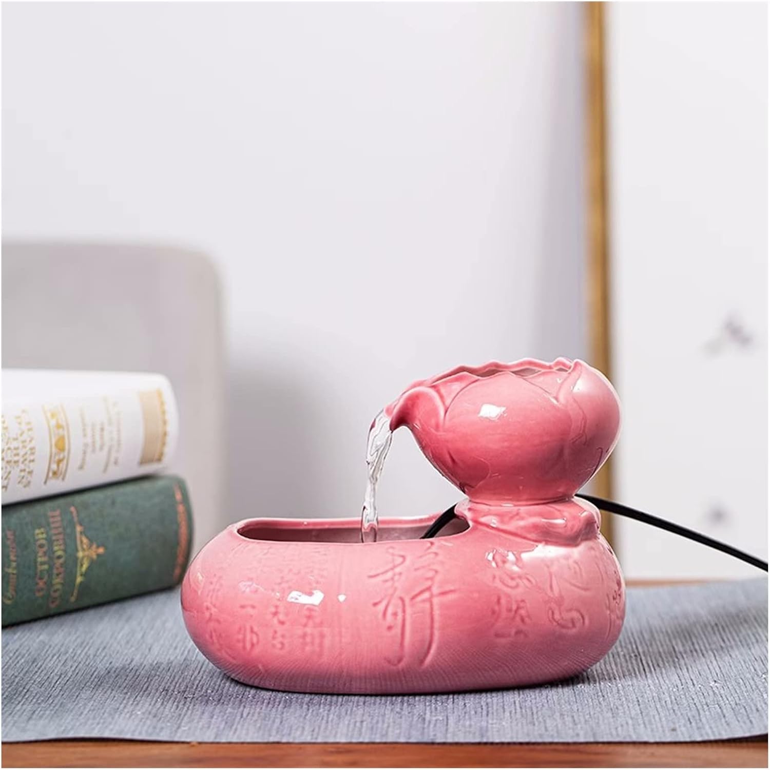 Mini Ceramic Waterfall Fountain Indoor Zen Table Decor Pink