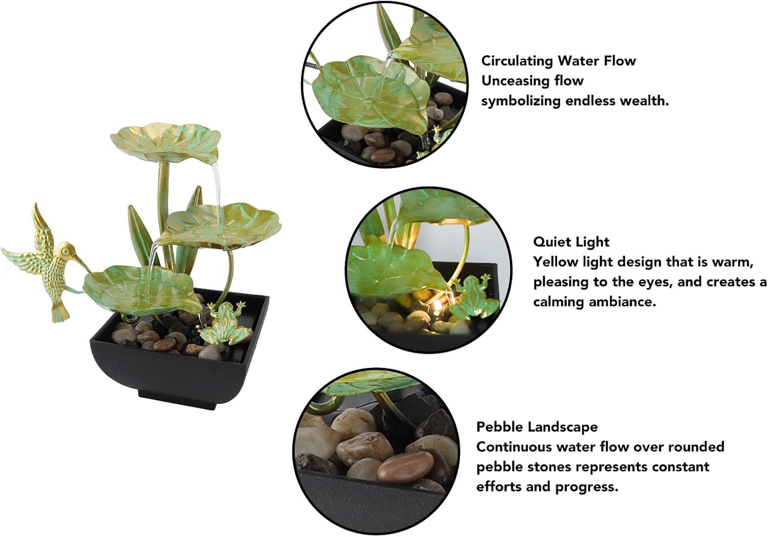 Bird Lotus Waterfall Fountain with LED Lights and Silent Pump