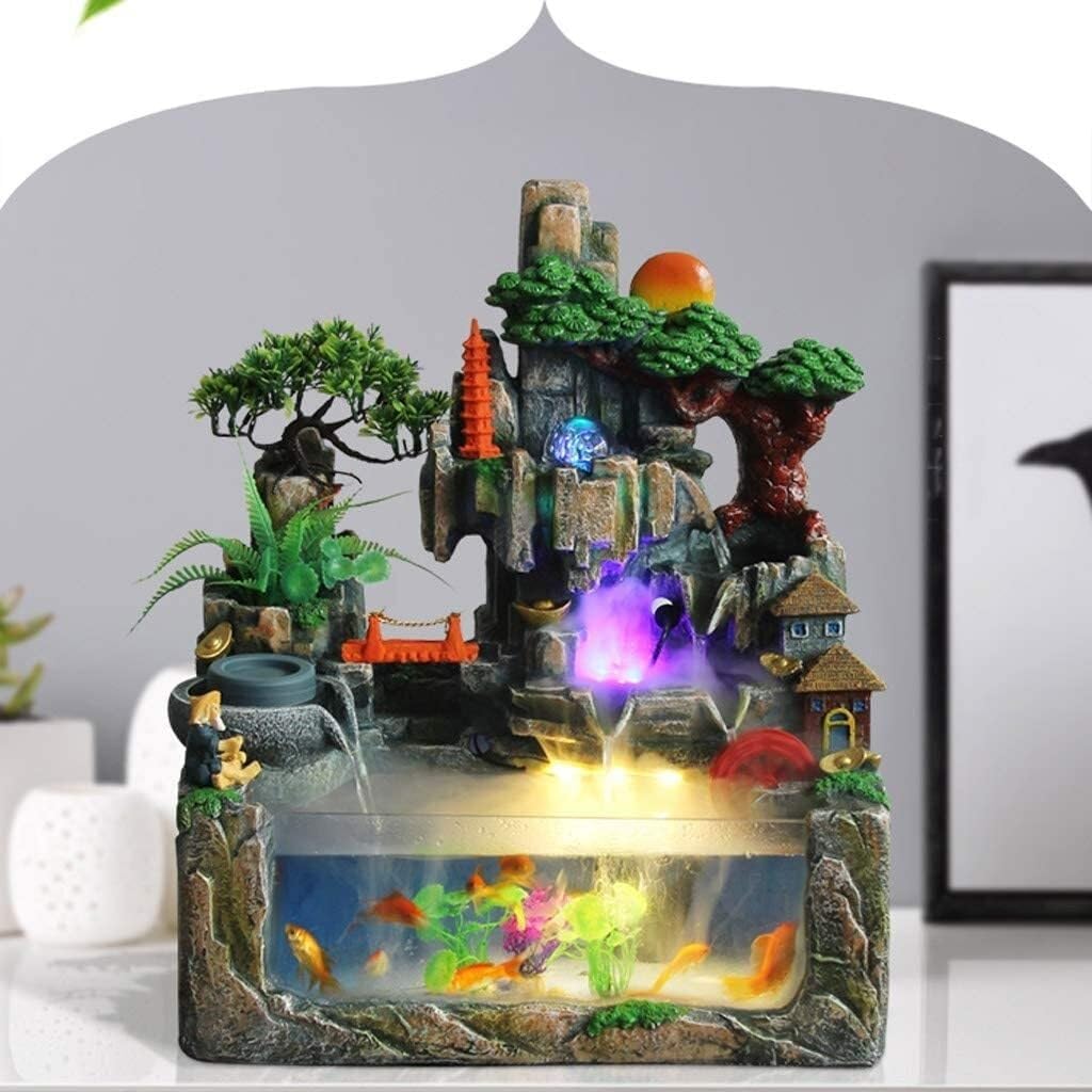 DHAEY Tabletop Fountain with Resin Rockery and Water Flow