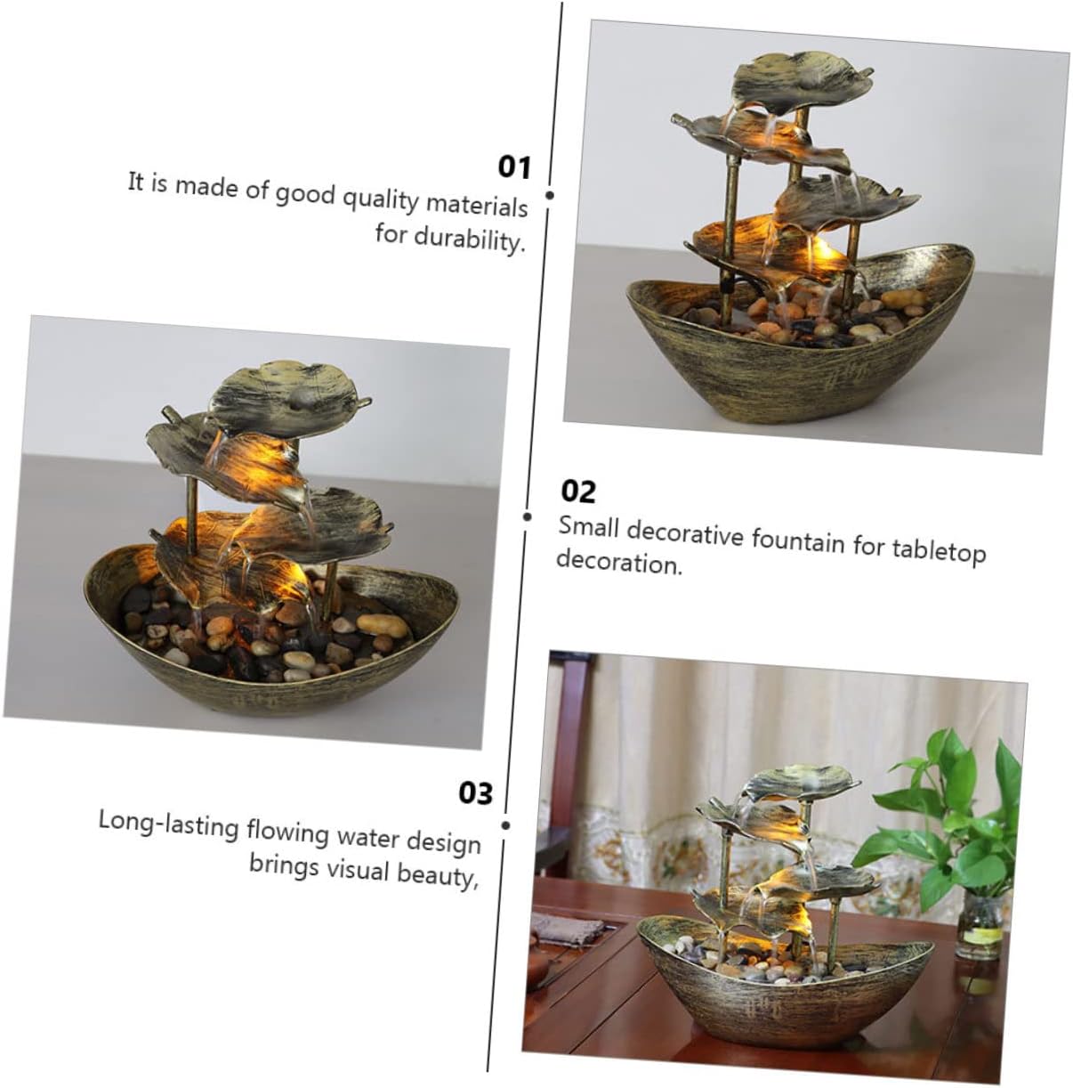 Unomor Creative Lotus Leaf Tabletop Fountain with LED Lights Indoor Waterfall Decor for Relaxation and Stress Relief