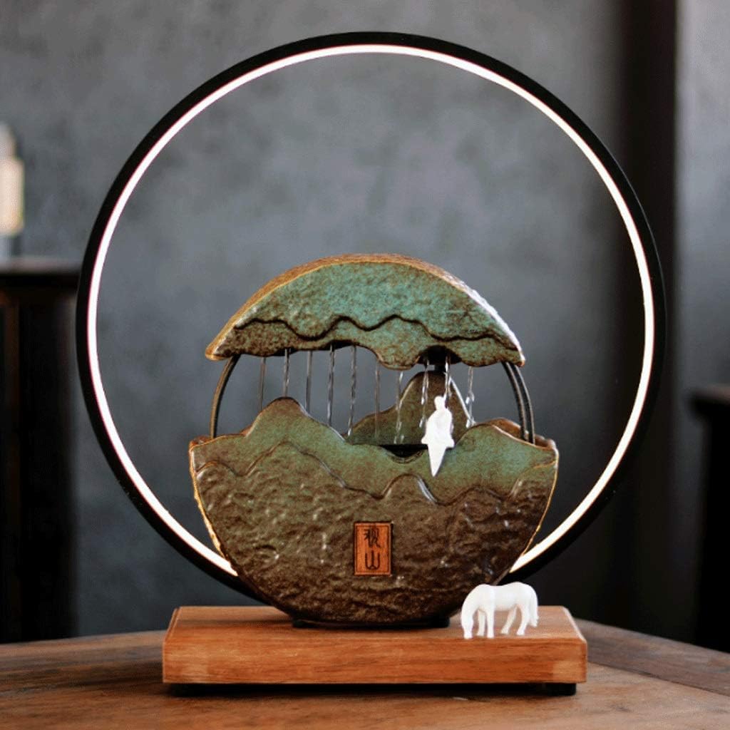 Rockery Landscape Tabletop Fountain Zen Meditation Decor with Submersible Pump for Home and Office